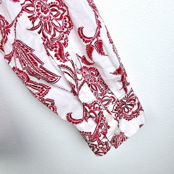 Tommy Hilfiger Red & White Floral Button Front Shirt NWT - Picture 8 of 11